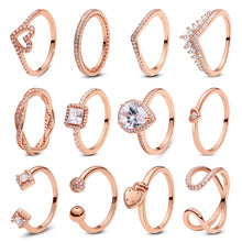 Load image into Gallery viewer, 925 Sterling Silver Rings For Women Original Infinity Love Heart Engagement Wedding Ring Rose Gold Crystals Luxury Jewelry Gift