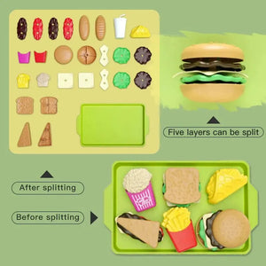 Kids Pretend Food Toy Set - Hamburger & Snack Kitchen Play Set, 9 Pieces