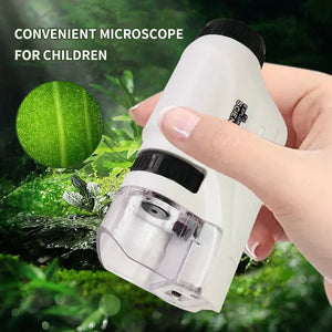 Mini Pocket Microscope Kit 60-120x Portable LED Light Kids Science Lab Experiment