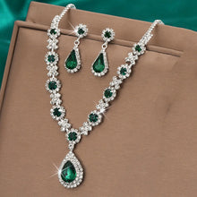 Load image into Gallery viewer, 3 pieces of women's crystal droplet necklace with earrings set for wedding evening dress accessories