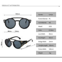 Load image into Gallery viewer, Steampunk Shields Sunglasses Men Women Classic Sun Glasses With Side Leather Round Eyewears Punk UV400 Lens