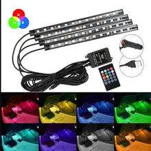 Load image into Gallery viewer, Neon 48 LED RGB Car Foot  Ambient Lights LED Strip Interior Lamps with USB/Cigarette Strip Decoration Bar Remote Control