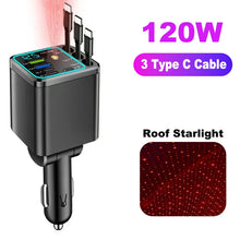 Load image into Gallery viewer, NEW Upgraded Retractable Car Charger 5 in 1, 69W Fast Charging PD30W+2.4A Voltage Display Dual Cables for iPhone &amp; Android