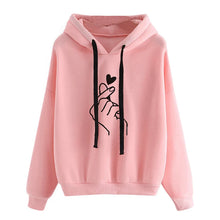 Load image into Gallery viewer, Autumn Fleece Hoodie Solid Color Finger Heart Hooded Korean Fashion Sweatshirts Long Sleeve Top Drawstring Pockets Loose Hoodies