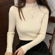 Load image into Gallery viewer, Autumn Winter Mock Neck Women Sweater Vintage Basic Solid Knitted Tops Casual Slim Pullover Korean Sweaters Simple Chic Jumpers