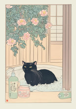 Load image into Gallery viewer, Japanese Tabby Cat in Bathtub Poster Prints Canvas Painting Retro Aesthetic Wall Art Picture Japandi Bathroom Toilet Home Decor