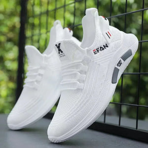 Men's Spring White Casual Shoes Breathable Non-Slip Walking Sneakers 2024 Lace-Up