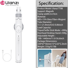 Load image into Gallery viewer, Ulanzi TT88 1.44M Overhead Selfie Stick Phone Tripod with Magnetic Clamp Wireless Remote Extension Tripod for LiveStreaming Vlog