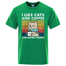 Load image into Gallery viewer, I Like Cats And Coffee Street Funny T-Shirt For Men Fashion Casual Loose Cotton Clothing Crewneck Breathable Tshirt Hip Hop Tees