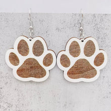 Load image into Gallery viewer, Wooden Cat Paw Moon Earrings: Colorful, Handmade, Boho