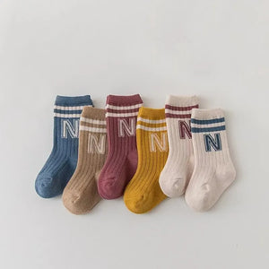 3 Pairs Baby Letter Knee High Socks - Cotton Infant Toddler Boys Girls Cute