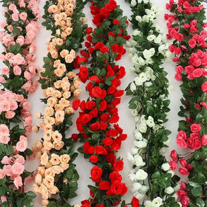 2.5m 1.8m Artificial Rose Flower Vine Garland Silk White Pink Wedding Decoration