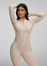 Load image into Gallery viewer, FUBEIKE Women's Yoga Set Fashion Sexy Slim Fit Long Sleeve Zipper Sports Gym Workout Legging Bodysuits Outdoor Activewear