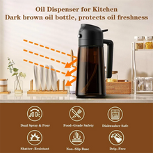 Load image into Gallery viewer, 2-in-1 Glass Oil Dispenser &amp; Sprayer 16oz Leakproof Olive Oil Bottle for Cooking Air Fryer BBQ Baking Salad