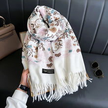 Load image into Gallery viewer, Women Winter Cashmere Scarf Embroidered Thick Shawl Wrap