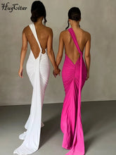 Load image into Gallery viewer, Hugcitar One Shoulder Backless Adjustable Scarf Loop Ruched Sexy Maxi Dress Women Elegant Y2K Streetwear Festival Outfit