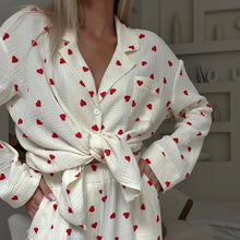 Load image into Gallery viewer, Summer New Love Heart Print Pyjama 100% Cotton Long Sleeve Set 2Pcs Outfit Lapel Sleepwear Button Down Women's Pajamas Nightwear