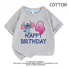 Load image into Gallery viewer, Gray Birthday T-Shirt for Kids - Lilo &amp; Stitch Number 1-15 Cotton Tee, Casual Top