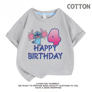 Gray Birthday T-Shirt for Kids - Lilo & Stitch Number 1-15 Cotton Tee, Casual Top