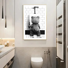 Load image into Gallery viewer, Black White Cute Bear Bathroom Decoration Poster Canvas Print Painting Wall Picture Art Modern Fashion Room Home Toilet Decor