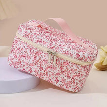 Load image into Gallery viewer, Cotton Floral Cosmetic Pouch Dual Zipper Makeup Organizer Travel Storage Bag