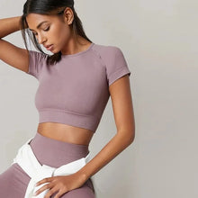 Load image into Gallery viewer, Women Yoga Top Seamless Sport T Shirts Fitness Clothes Short Sleeve Yoga Shirt Gym Top Running Active Wear Sport Top