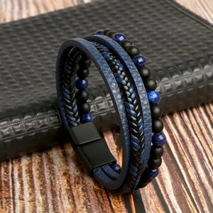 Men's Leather Bracelet! Tiger Eye, Multi-Layer, Classic