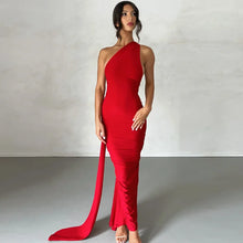 Load image into Gallery viewer, Hugcitar One Shoulder Backless Adjustable Scarf Loop Ruched Sexy Maxi Dress Women Elegant Y2K Streetwear Festival Outfit