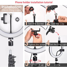 Load image into Gallery viewer, 10 inch LED Selfie Ring Light Dimmable Photography Fill Lamp with Mini tripod for Mobile Phone Live Video Photo Studio Ringlight