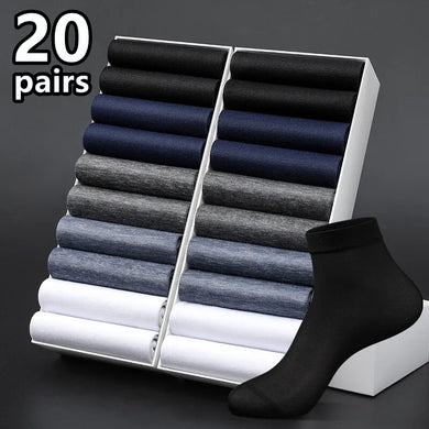 20 Pairs Men's Summer Thin Silk Business Socks Breathable Black Long Mid-Calf