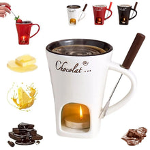 Load image into Gallery viewer, 130ml Chocolate Fondue Cup European Candle Cup Ceramic Mug Heating Food Cheese Creative Coffee Mug With Fork Christmas Party