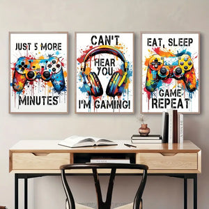 Gaming Graffiti Gamepad Earphone Funny Wall Art Canvas Poster Gamer Room Wall Decor Prints Modern Living Room Posters