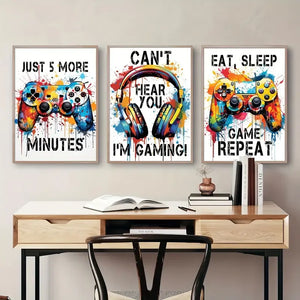 Gaming Graffiti Gamepad Earphone Funny Wall Art Canvas Poster Gamer Room Wall Decor Prints Modern Living Room Posters