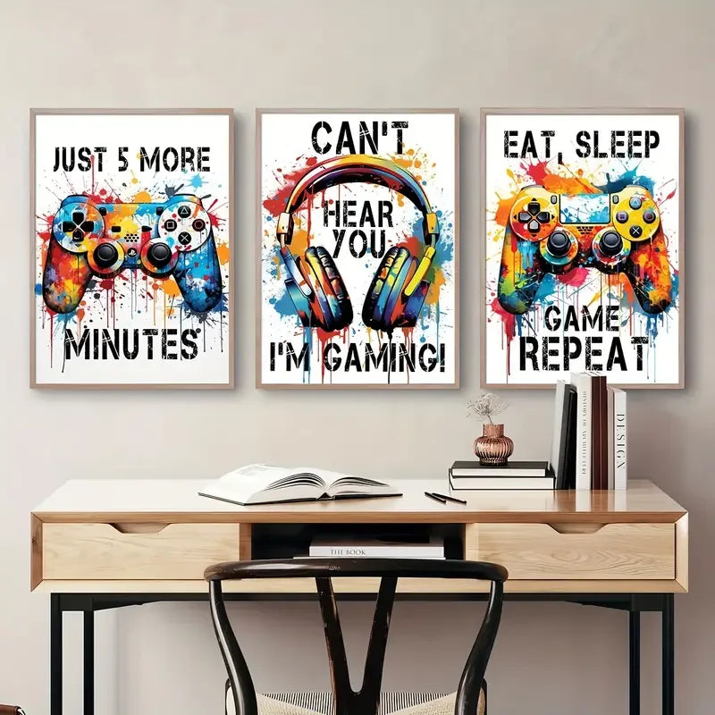 Gaming Graffiti Gamepad Earphone Funny Wall Art Canvas Poster Gamer Room Wall Decor Prints Modern Living Room Posters