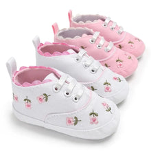 Load image into Gallery viewer, Meckior Newborn Baby Girl Flower Canvas Shoes Non-slip Infant First Walkers