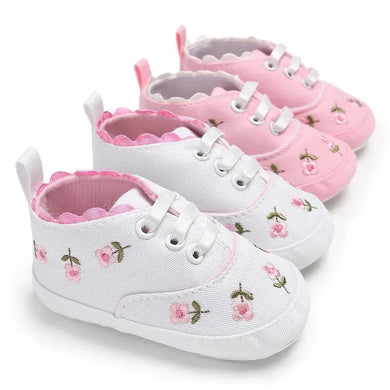 Meckior Newborn Baby Girl Flower Canvas Shoes Non-slip Infant First Walkers