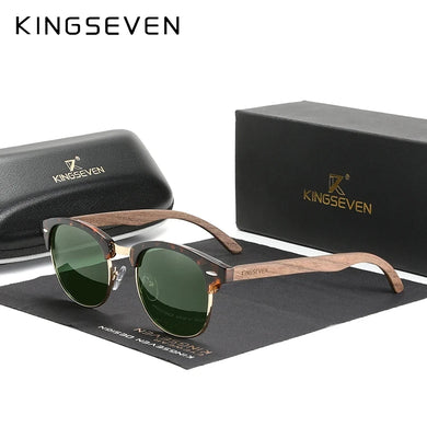 Kingseven Walnut Polarized Sunglasses Men Women Retro UV400 Eyewear