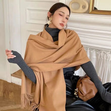 Load image into Gallery viewer, Black Cashmere Wool Scarf for Women Warm Checkered Winter Scarf