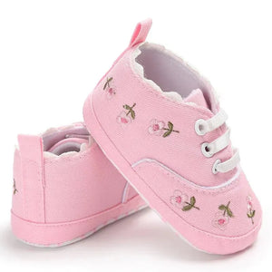 Meckior Newborn Baby Girl Flower Canvas Shoes Non-slip Infant First Walkers