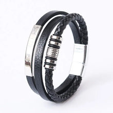Load image into Gallery viewer, Men Multilayer Leather Bracelet Stainless Steel Braided Rope 21cm