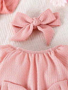 Cute Pink Bow Onesie Set - Baby Spring Fashion with Kerchief