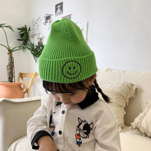 Smiling Face Baby Knit Hat - Warm Infant Beanie for Autumn Winter