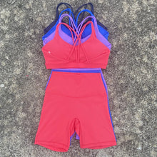 Load image into Gallery viewer, Solid Color Gym Bike Yoga Set Short Legging Cross Back Sport Bra 2pc Tracksuit Athletic Women Gym Suit Comprehensive Training Jo