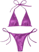 Load image into Gallery viewer, Halter Brazilian Metallic Satin Bikini Women Swimwear Female Swimsuit Two-pieces Bikini Set High Cut Bathing Suit Swim Beachwear