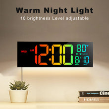 Load image into Gallery viewer, 16" Large Digital Wall Clock, Big LED Display with Remote, 8 RGB Color, Alarm, DST, Temperature for Living Room, Kitchen