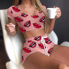 Load image into Gallery viewer, Summer Lips Print Pajama Set - Sexy Casual 2pcs Sleepwear for Women