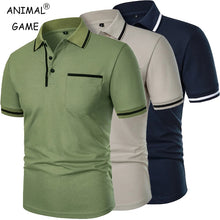 Load image into Gallery viewer, New Men's Short Sleeve Polo Shirts Solid Color Casual T-shirt Summer Trendy Breathable Loose Basic Splice Top Pockets Men Shirts