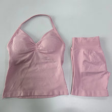 Load image into Gallery viewer, No Logo 2Pcs Gym Set Women Backless Tank Tops High Waist Scrunch Seamless Shorts Gym Suit Fitness Clothes Activewear Workout Set