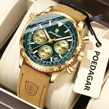 Load image into Gallery viewer, POEDAGAR Luxury Business Men's Watch Waterproof Luminous Date Chronograph Leather Man Clock Fashion Quartz Watches For Men Reloj
