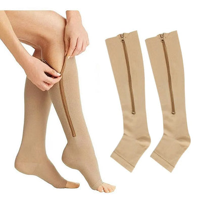 Zipper Compression Socks Pain Relief Sports Support Stretchy Stockings Open Toe